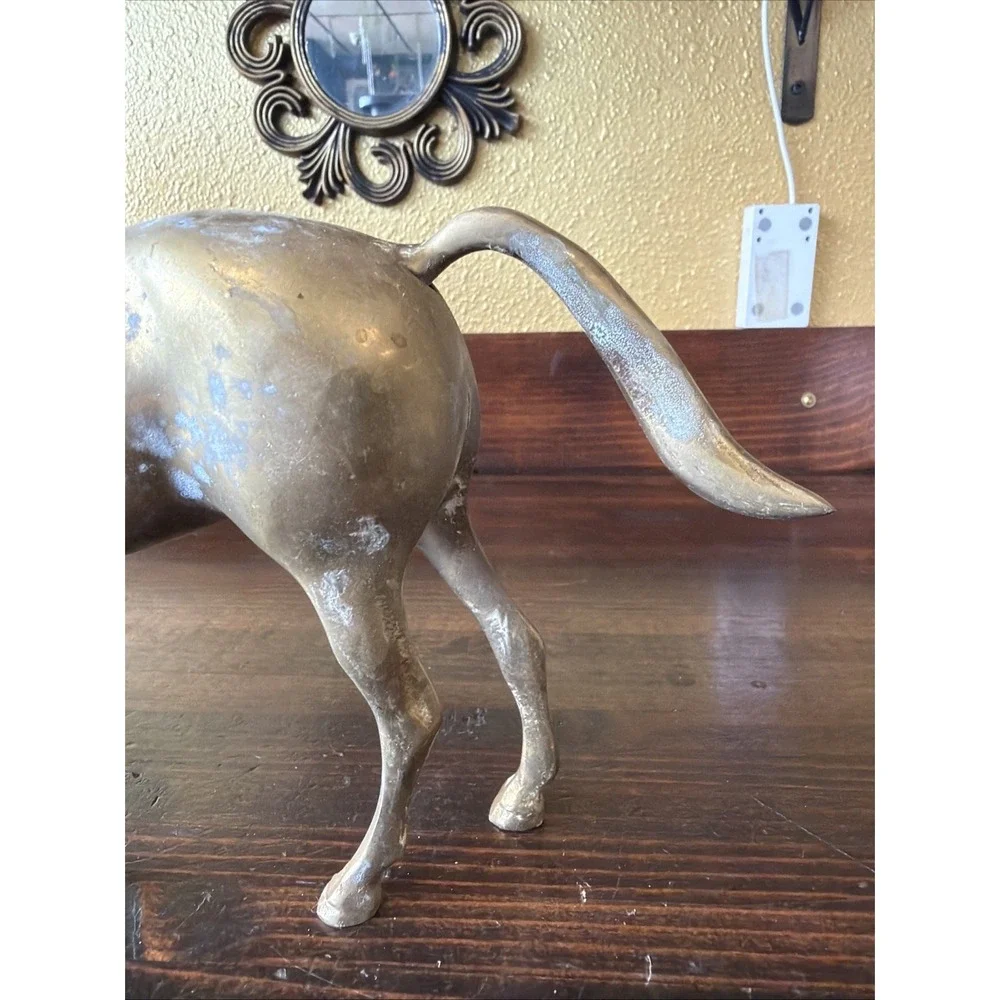 Vtg. Mid Century Brass Horse, Grazing. Made In Korea. 5.5